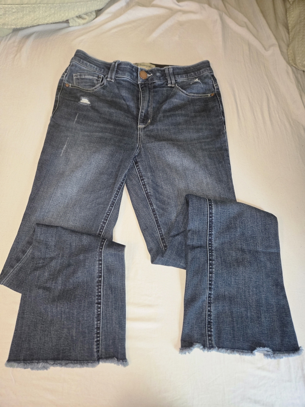 Democracy Dark Blue Flare Jeans with Frayed Hem